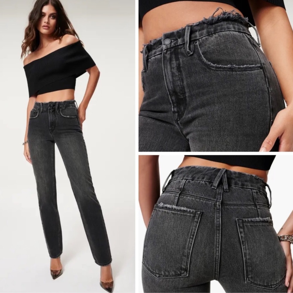 Good American 90S ICON STRAIGHT LEG JEANS IN BLACK251 NWT